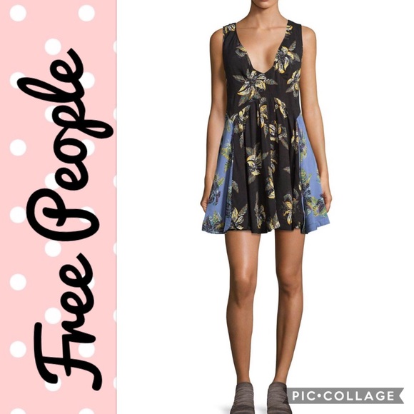 NWT New Free People Thought I Was Dreamin Mini Dress Rayon Black/Blue XS - Picture 6 of 6